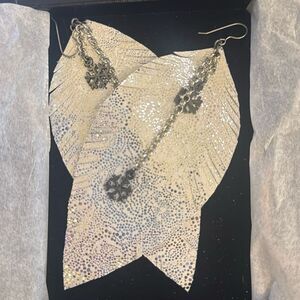 White silver snowflake earrings, festive,leather glitter earrings NIB